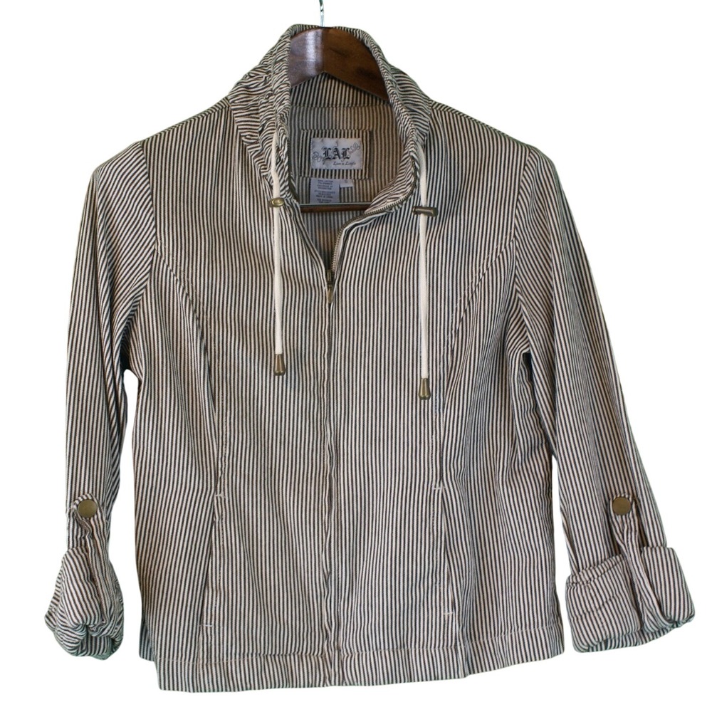 Live a Little Womens Striped Zip Up Jacket Black White Small RS250653
